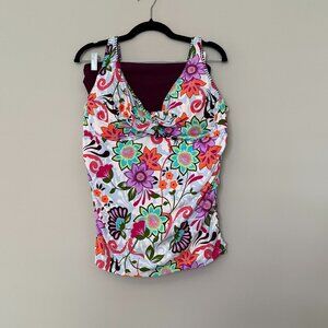 Anne Cole 2 Piece Twisted Tankini Underwire Adjustable Straps Floral Sz 16